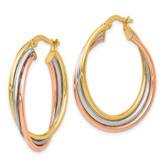 14K Tri-Color Gold Polished Twisted Hoop Earrings with Lifetime Guarantee