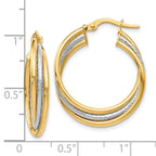 14K Two-Tone Gold Twisted Hoop Earrings with Polished & Textured Finish