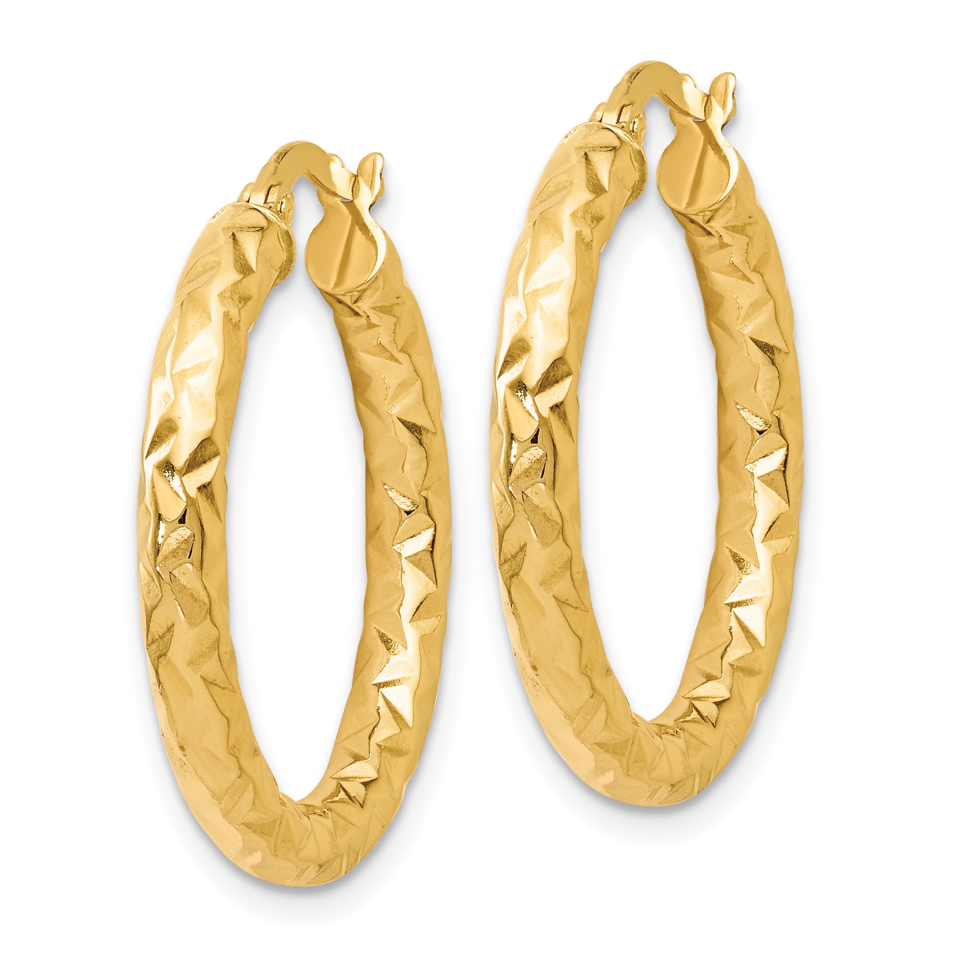 14K Gold ForeverLite Polished and Textured Hollow Hoop Earrings for Women