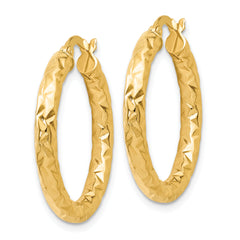 14K Gold ForeverLite Polished and Textured Hollow Hoop Earrings for Women