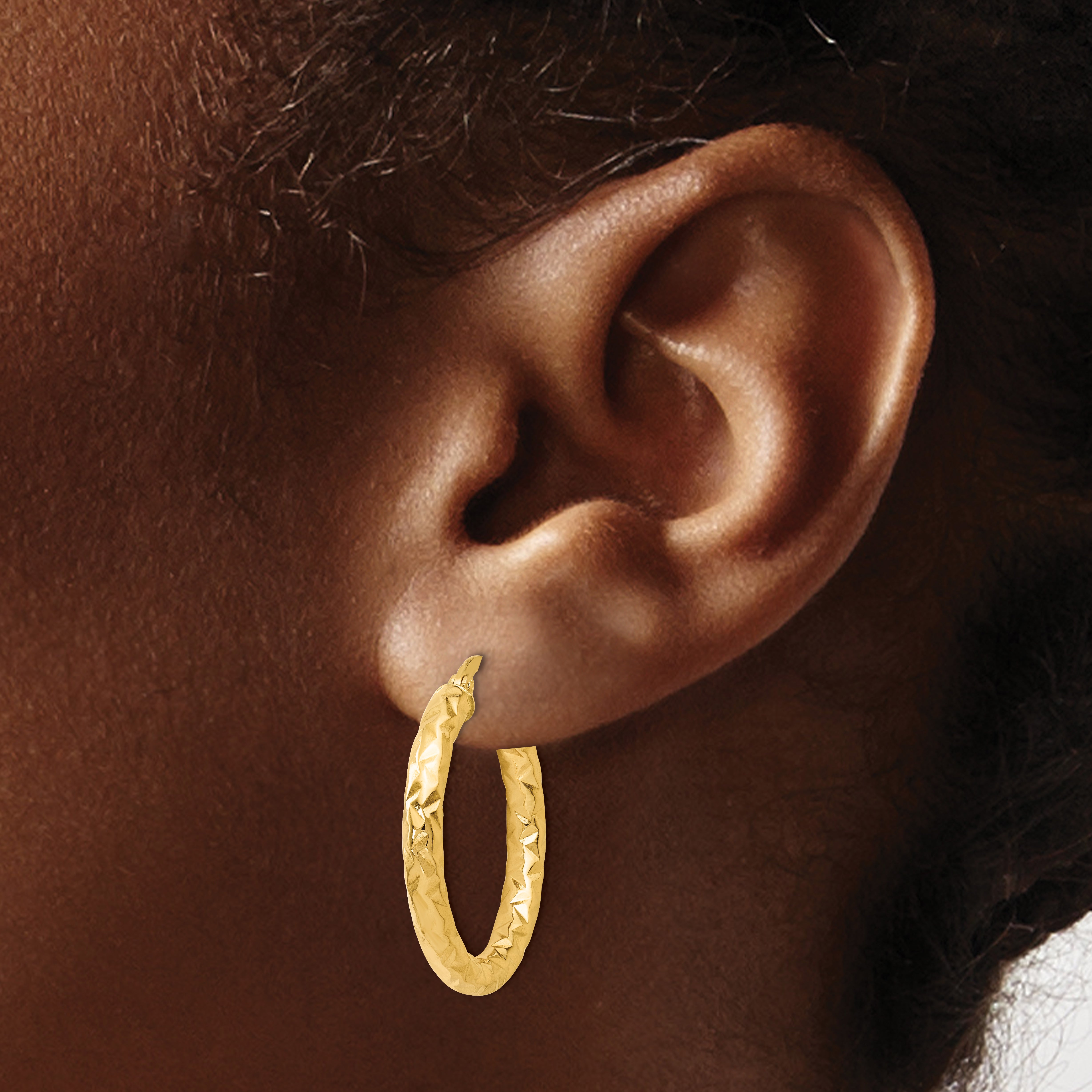 14K ForeverLite Polished and Textured Hoop Earrings