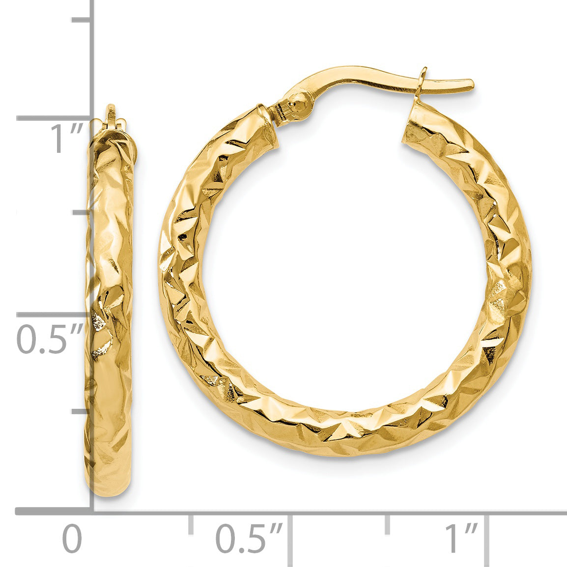 14K Gold ForeverLite Polished and Textured Hollow Hoop Earrings for Women