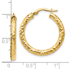 14K Gold ForeverLite Polished and Textured Hollow Hoop Earrings for Women