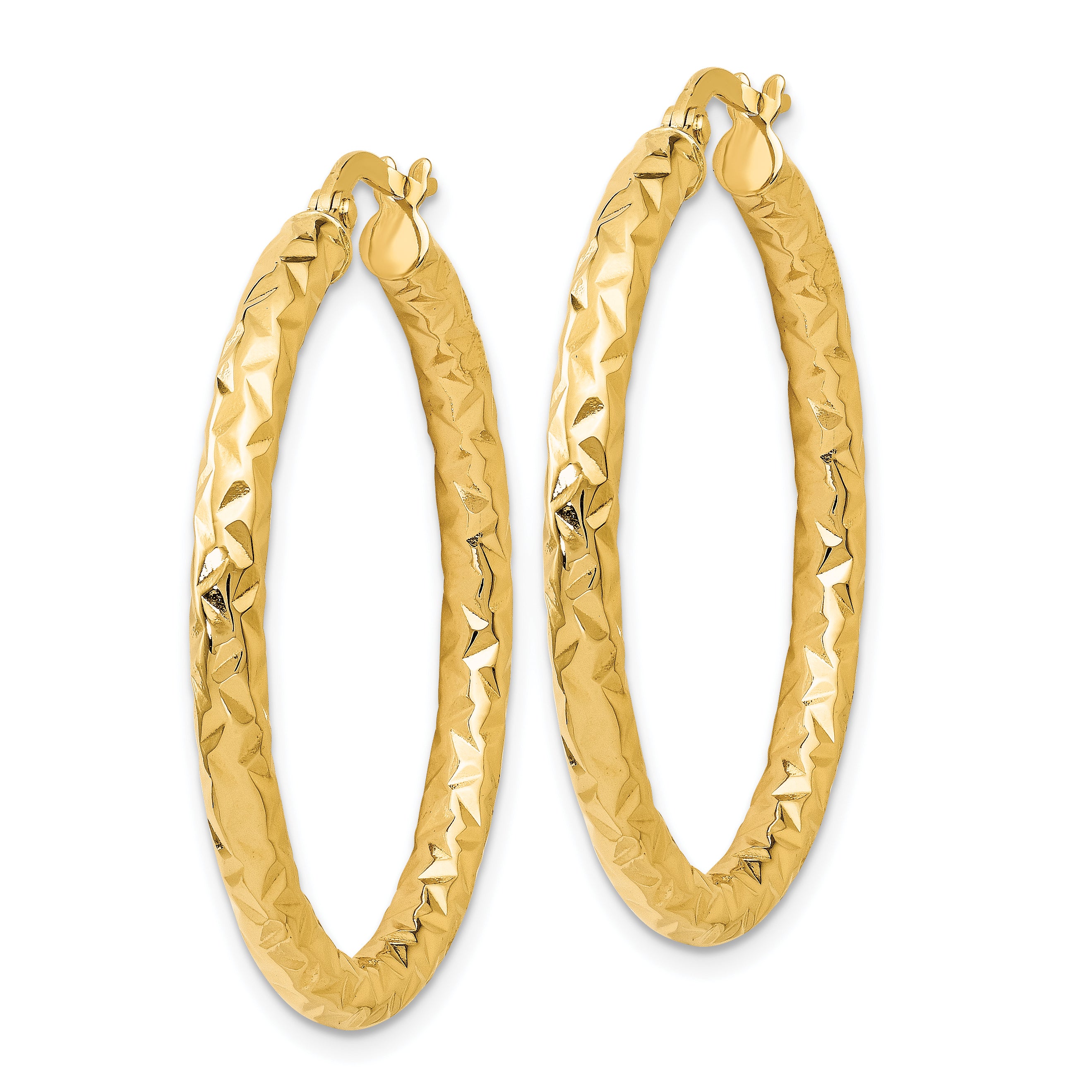 14K Gold Hollow Hoop Earrings with Polished and Textured Finish  Lightweight and Elegant
