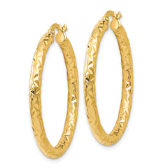 14K Gold Hollow Hoop Earrings with Polished and Textured Finish  Lightweight and Elegant