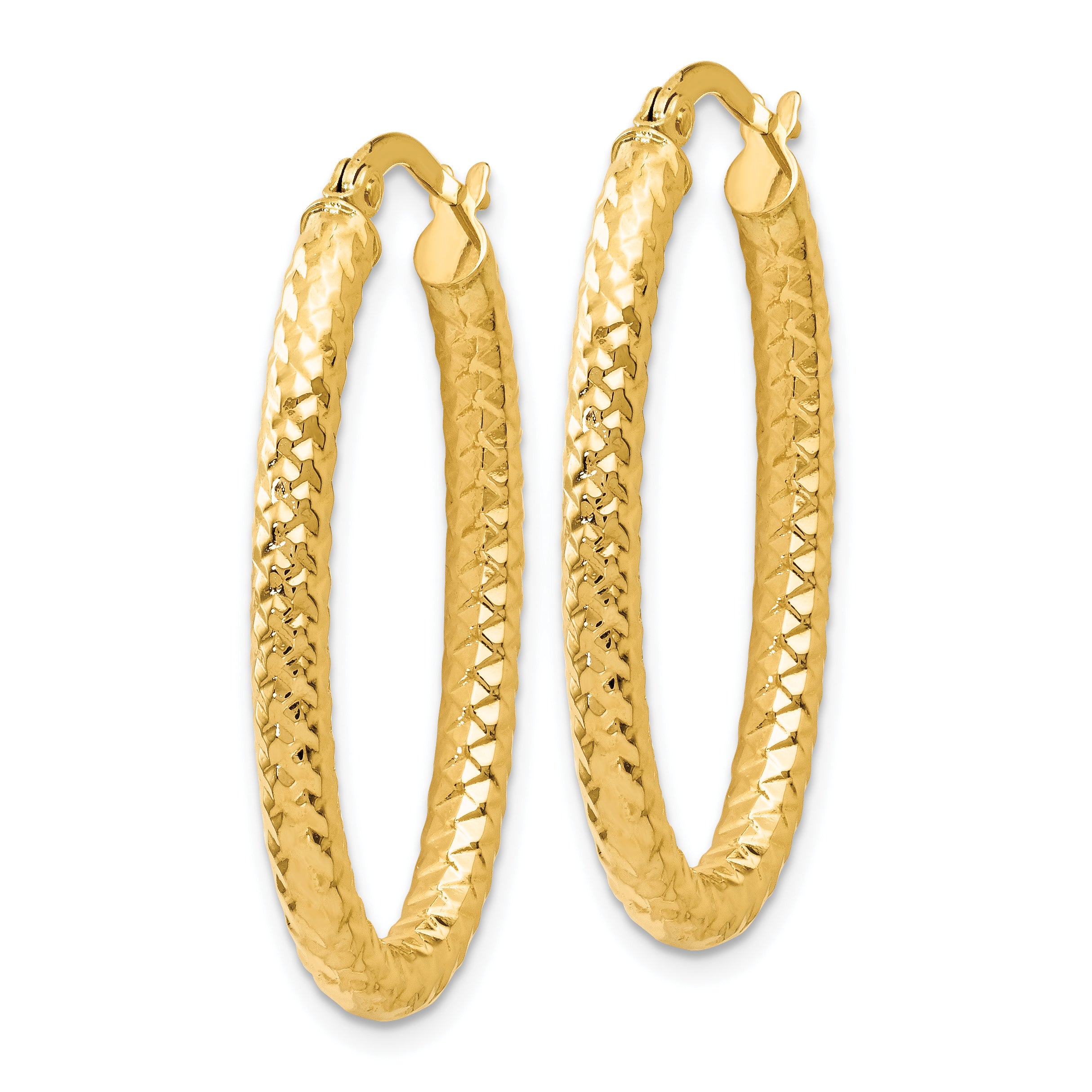 14K Gold Oval Hoop Earrings with Polished & Textured Design  Lightweight & Elegant