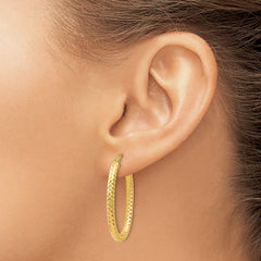 14K Gold Oval Hoop Earrings with Polished & Textured Design  Lightweight & Elegant