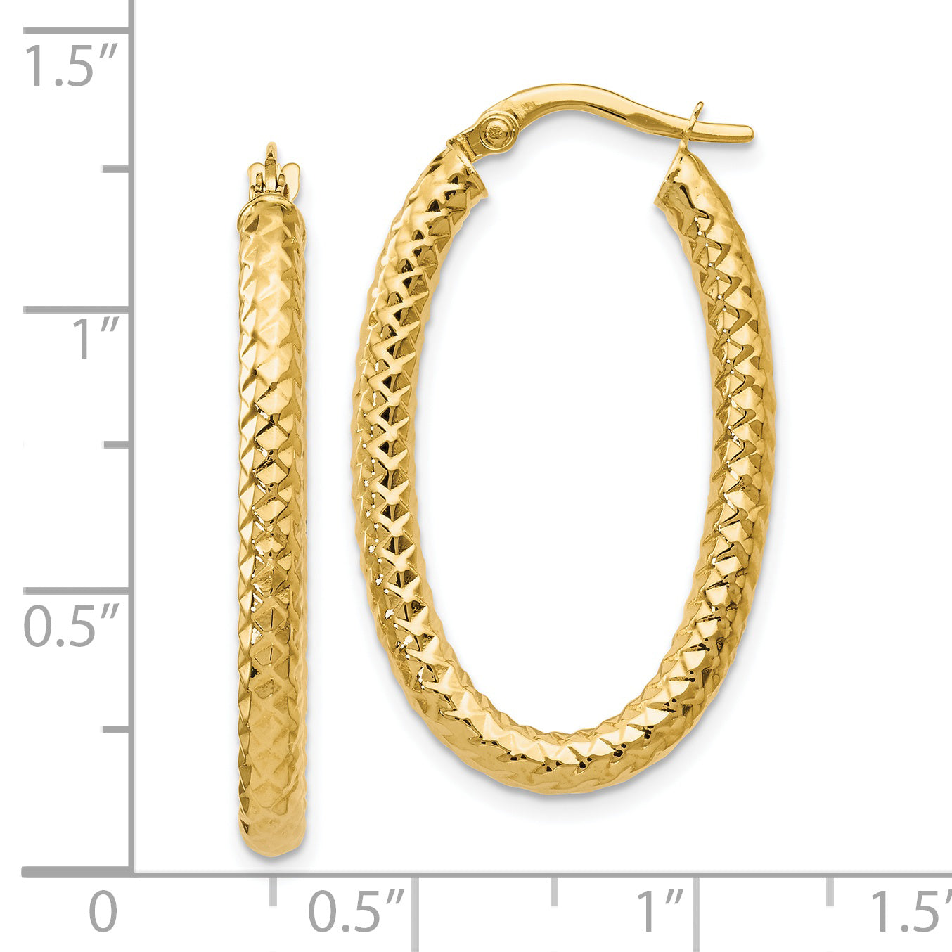 14K Gold Oval Hoop Earrings with Polished & Textured Design  Lightweight & Elegant