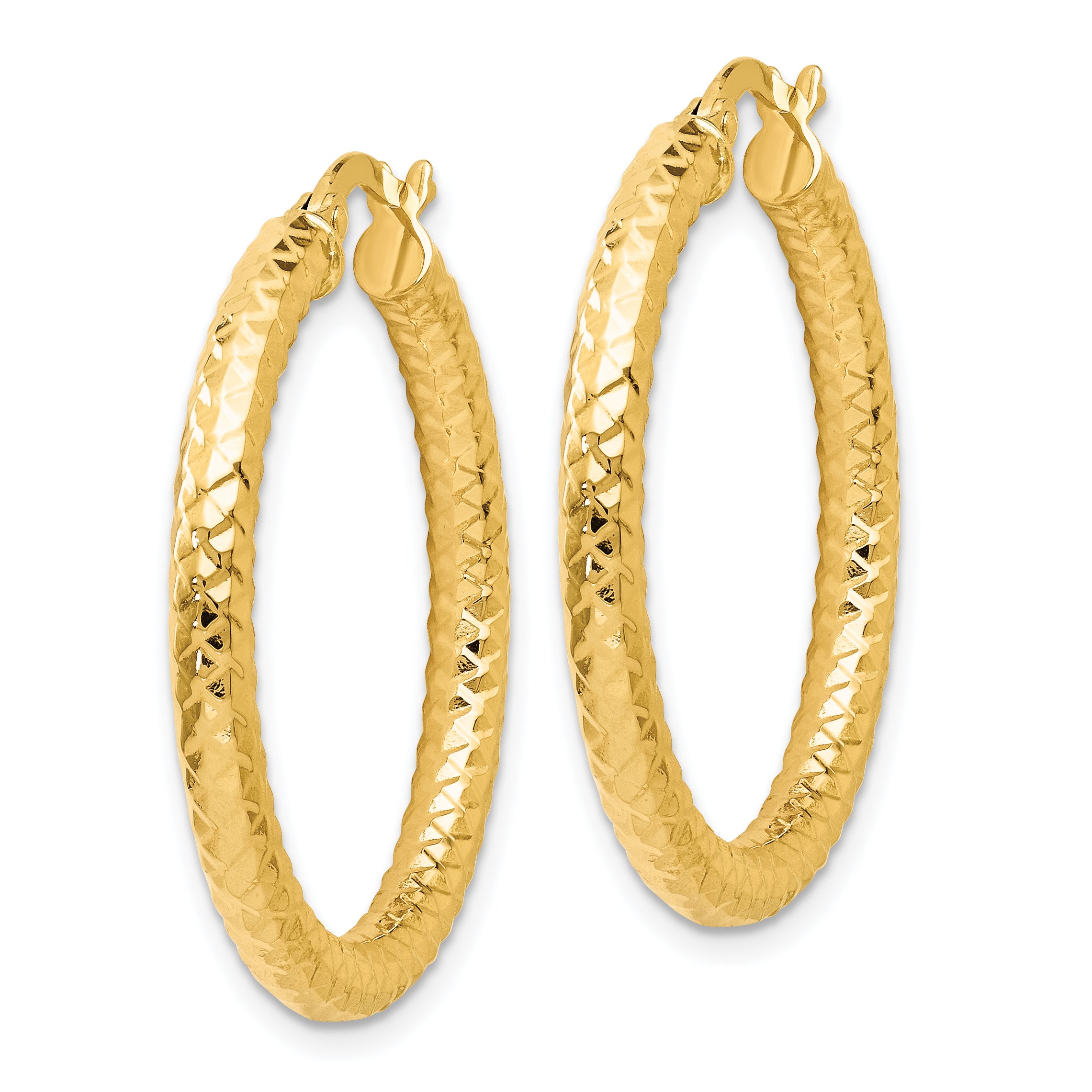 14K Gold ForeverLite Hoop Earrings with Polished & Textured Finish, Hollow Design