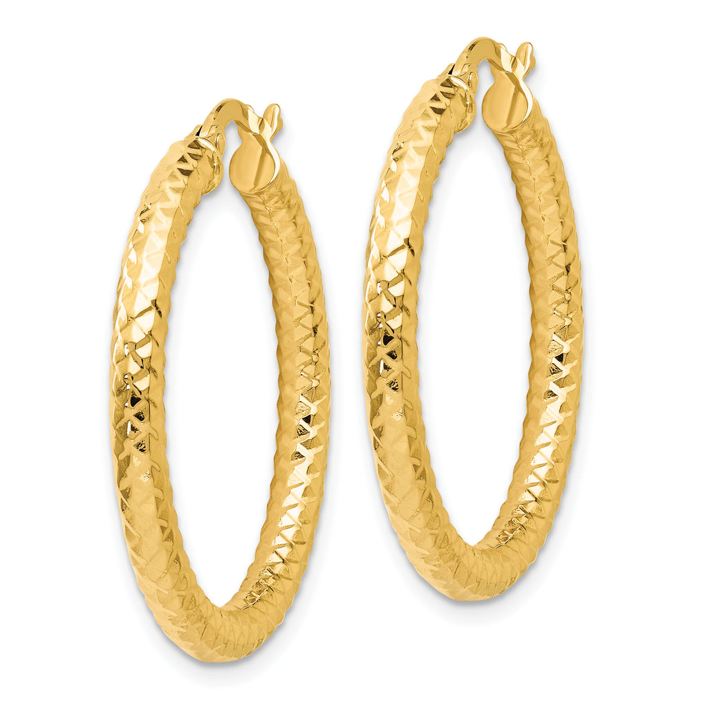 14K Gold ForeverLite Hoop Earrings with Polished & Textured Finish, Hollow Design