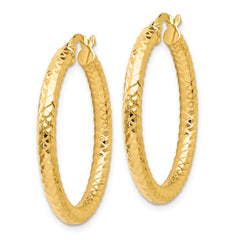 14K Gold ForeverLite Hoop Earrings with Polished & Textured Finish, Hollow Design