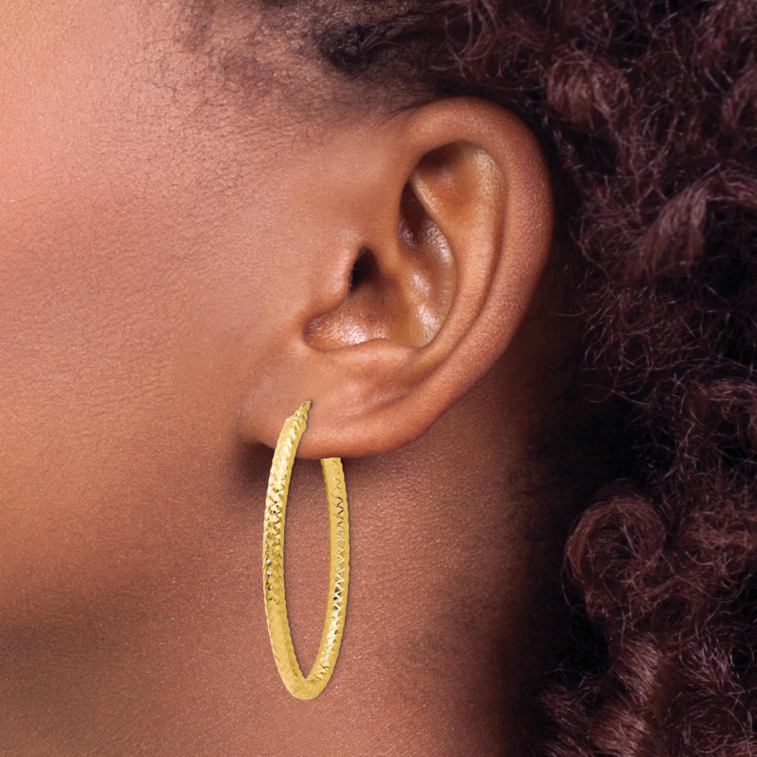 14K ForeverLite Polished and Textured Oval Hoop Earrings