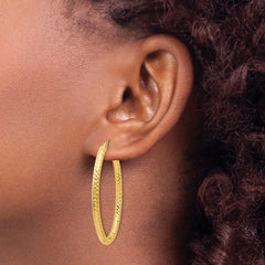 14K ForeverLite Polished and Textured Oval Hoop Earrings