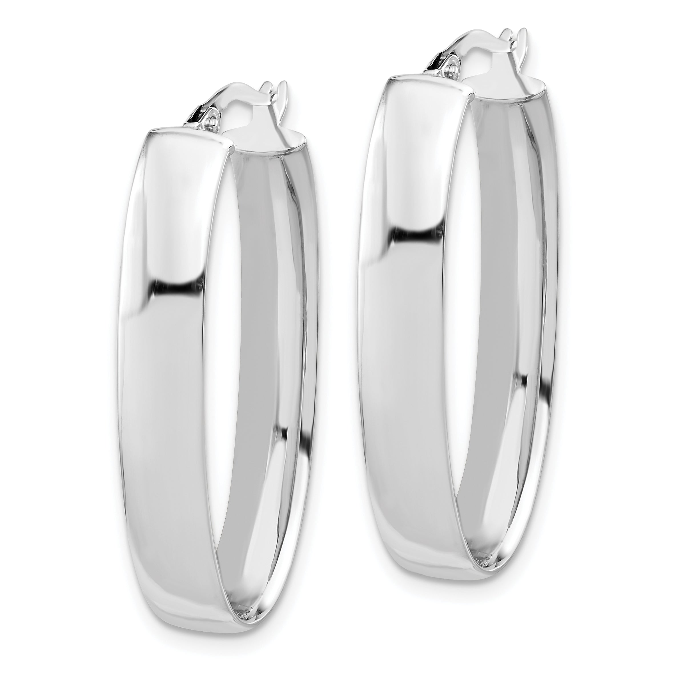 14K White Gold Polished Oval Hoop Earrings with Rhodium Plating Elegant, Lightweight Design