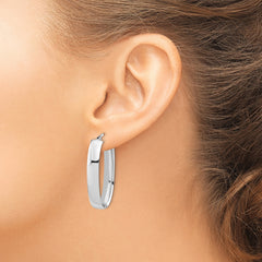 14K White Gold Polished Oval Hoop Earrings with Rhodium Plating Elegant, Lightweight Design