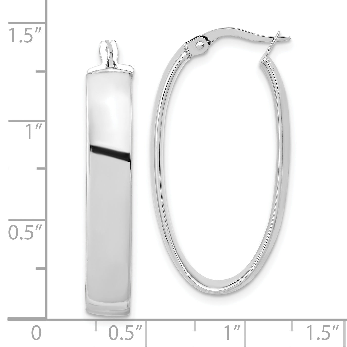 14K White Gold Polished Oval Hoop Earrings with Rhodium Plating Elegant, Lightweight Design