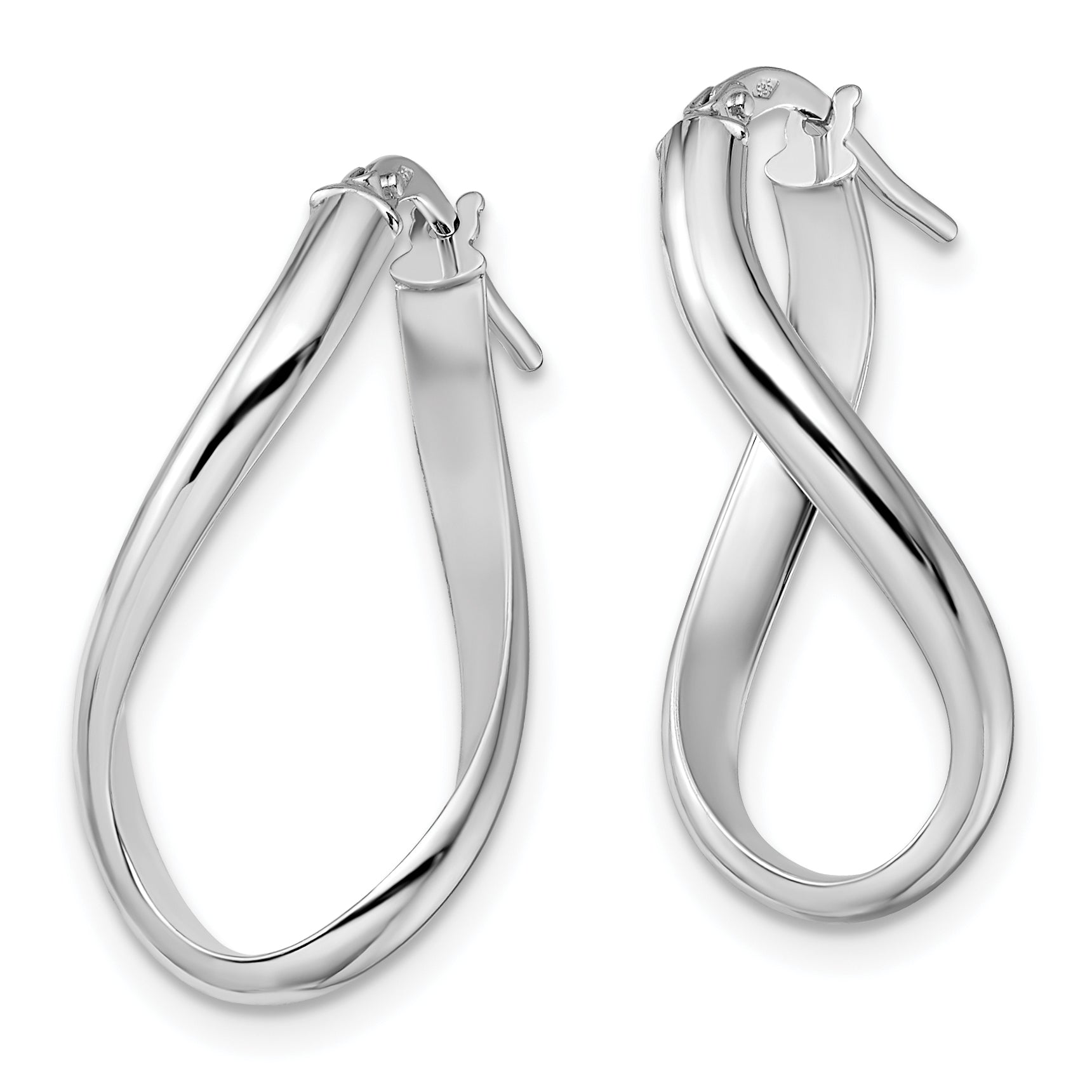 14K White Gold Twisted Oval Hoop Earrings with Polished Finish Elegant Design