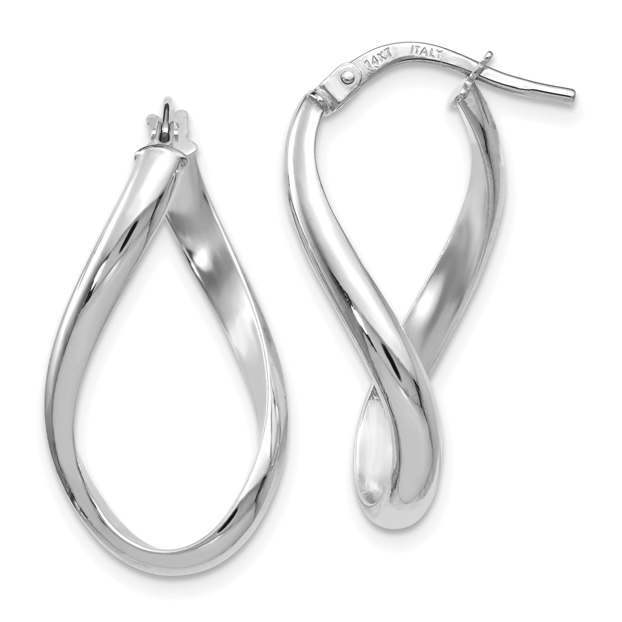 14K White Gold Polished Oval Twisted Hoop Earrings Main image