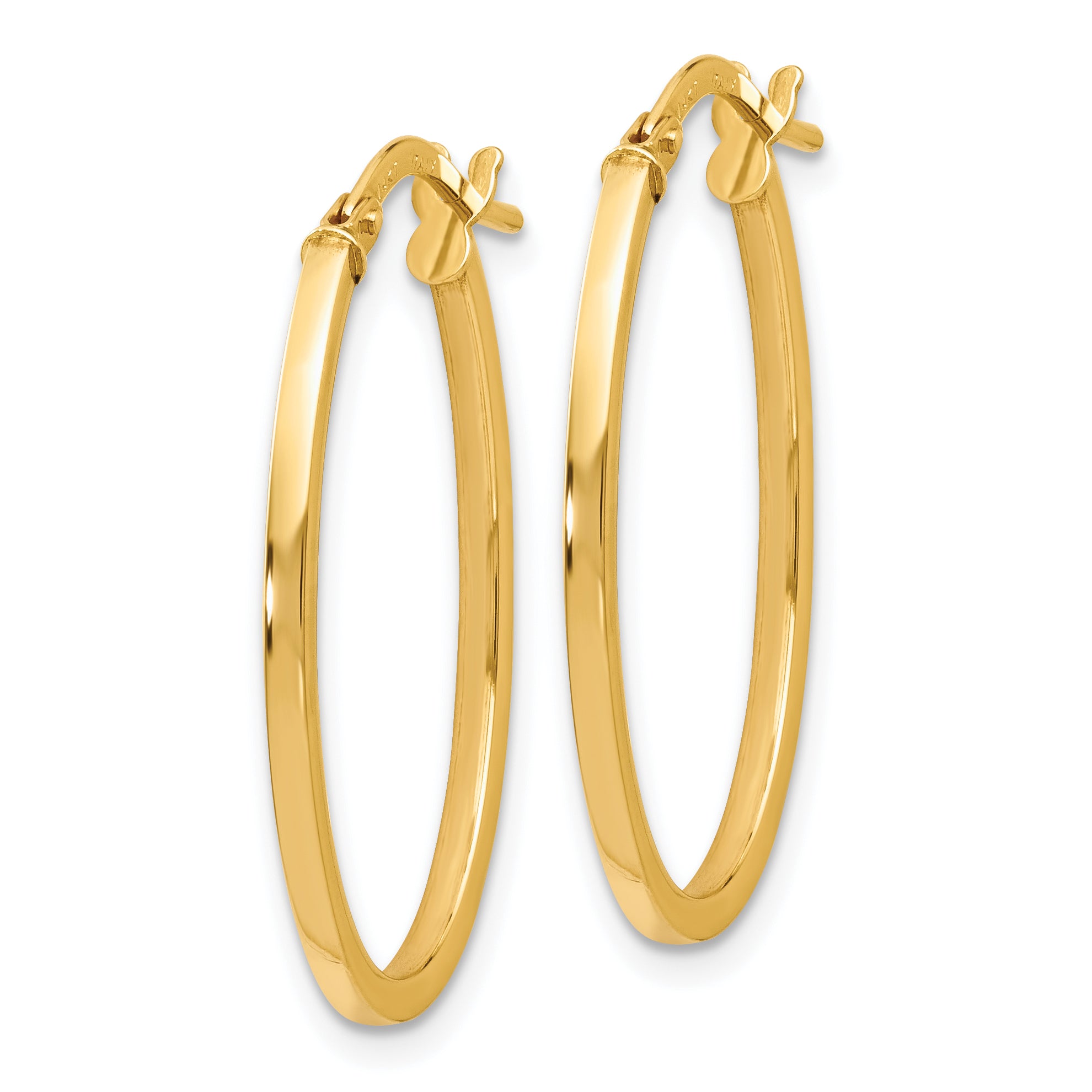 14K Gold Polished Oval Hoop Earrings with Hollow Design Secondary image