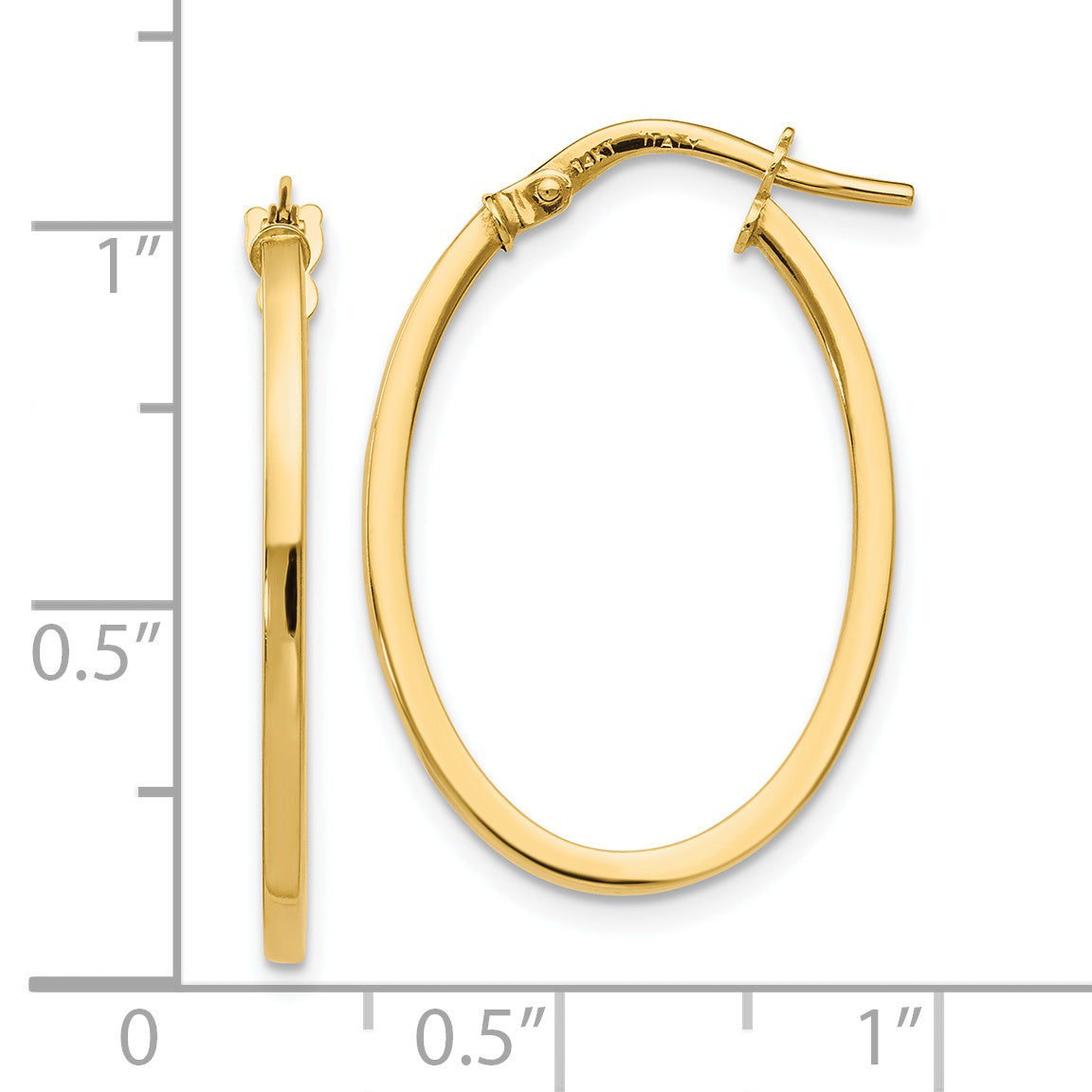 14K Gold Polished Oval Hoop Earrings with Hollow Design