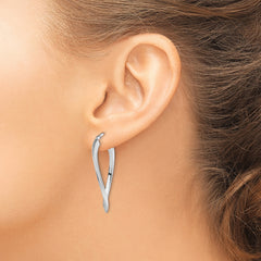 14K White Gold Twisted Oval Hoop Earrings with Polished Finish