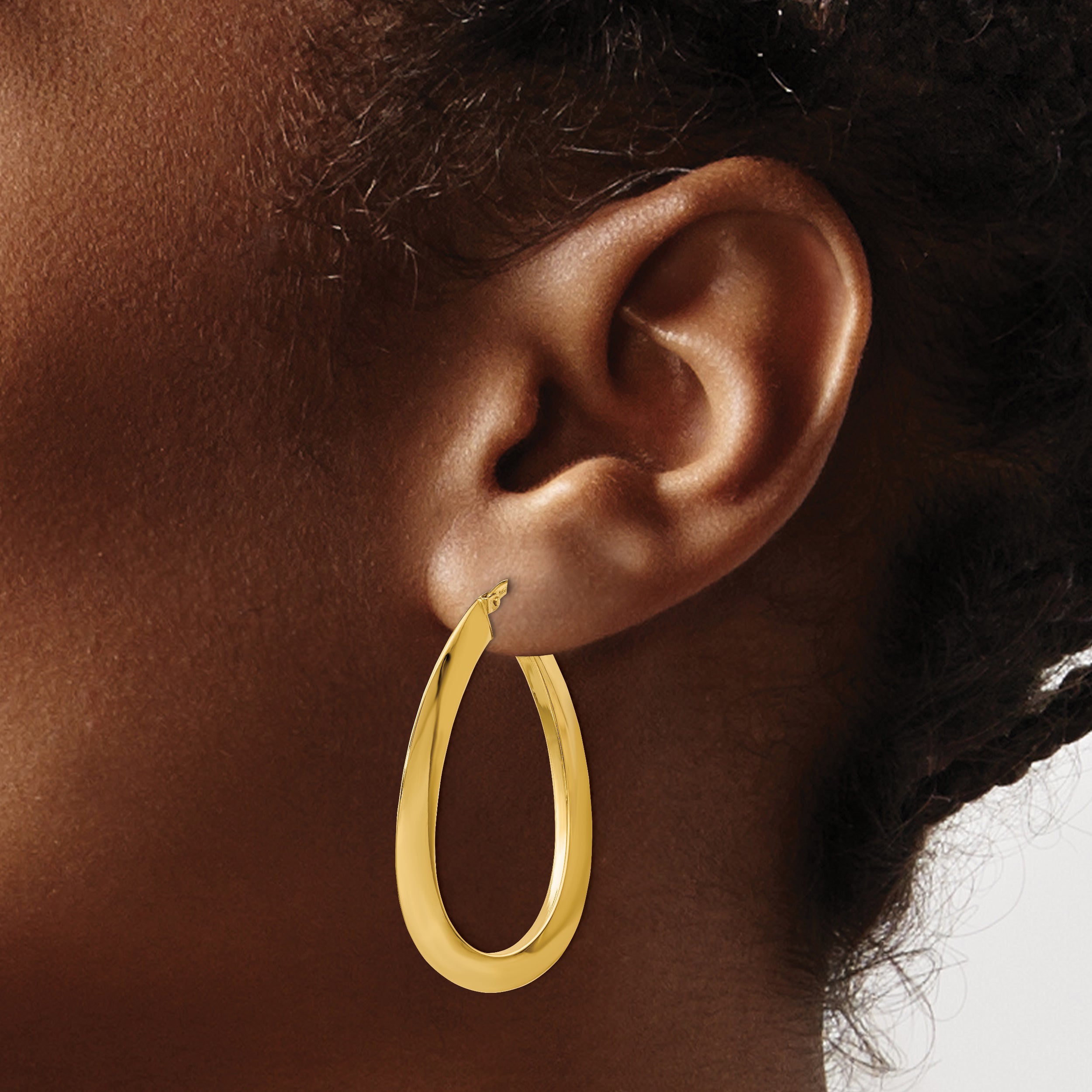14K Gold Twisted Oval Hoop Earrings with Polished Finish, 38mm
