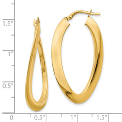 14K Gold Twisted Oval Hoop Earrings with Polished Finish, 38mm