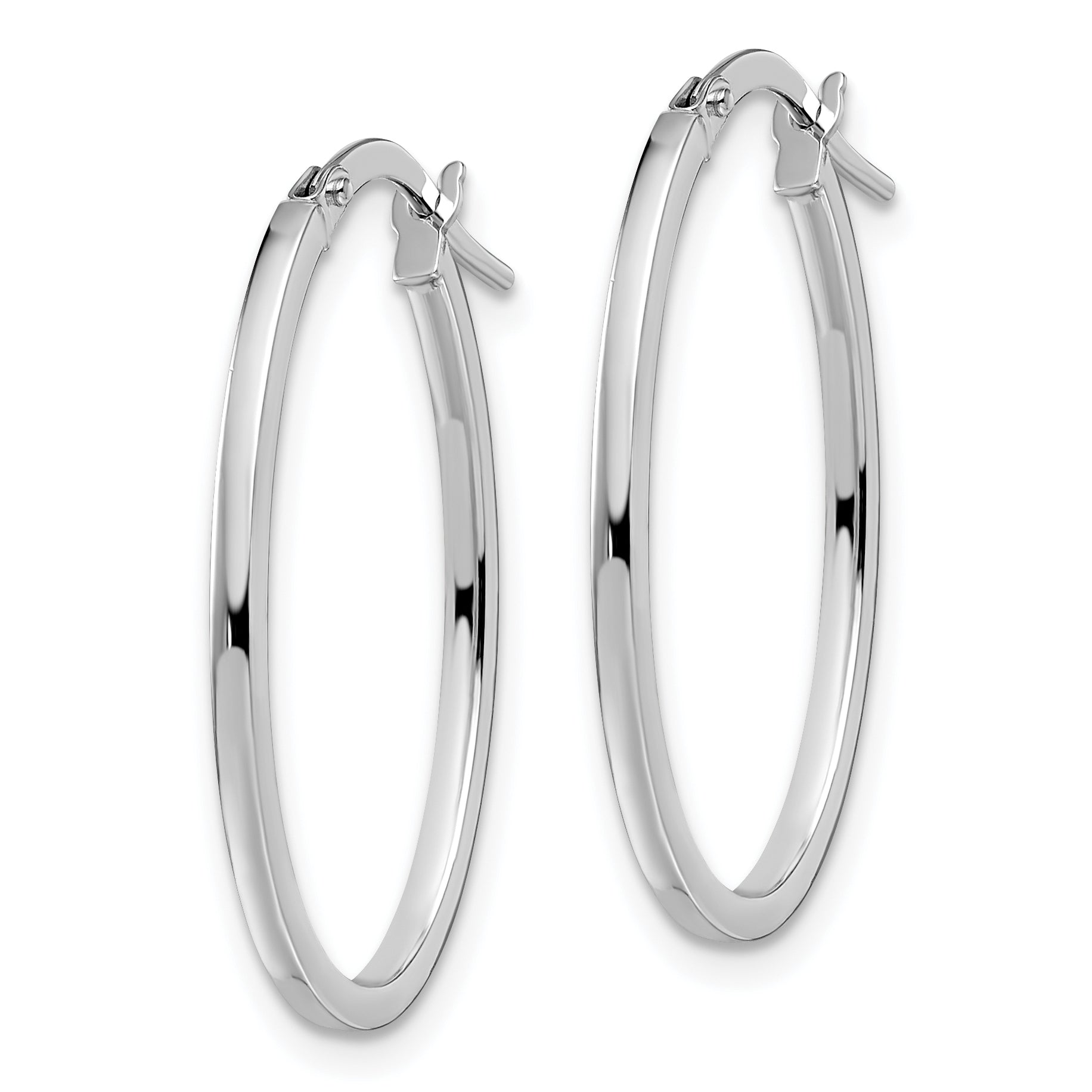 14K White Gold Polished Oval Hoop Earrings with Rhodium Finish  Elegant & Lightweight Secondary image