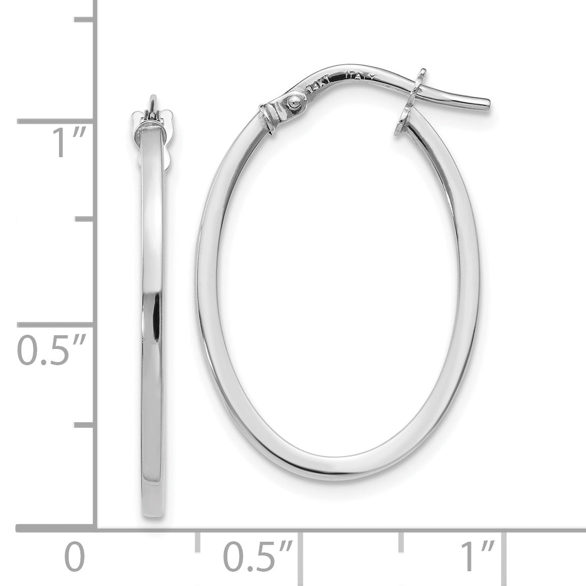 14K White Gold Polished Oval Hoop Earrings with Rhodium Finish  Elegant & Lightweight