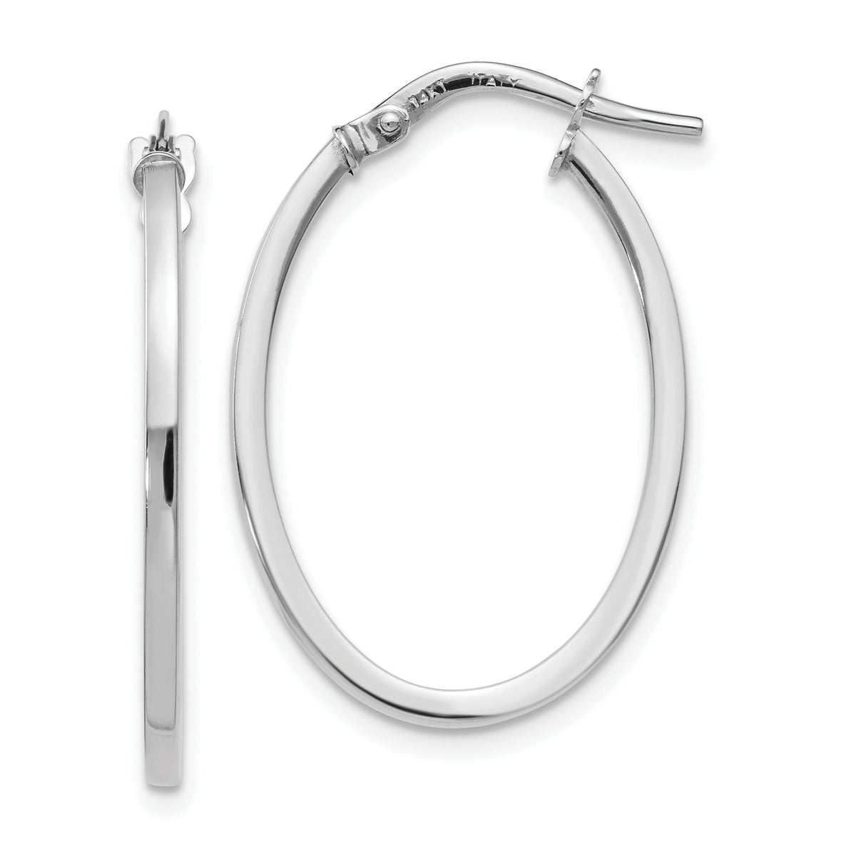 14K White Gold Polished Oval Hoop Earrings