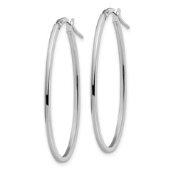 14K White Gold Polished Hollow Oval Hoop Earrings with Rhodium Finish  40mm