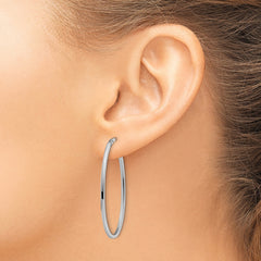 14K White Gold Polished Hollow Oval Hoop Earrings with Rhodium Finish  40mm