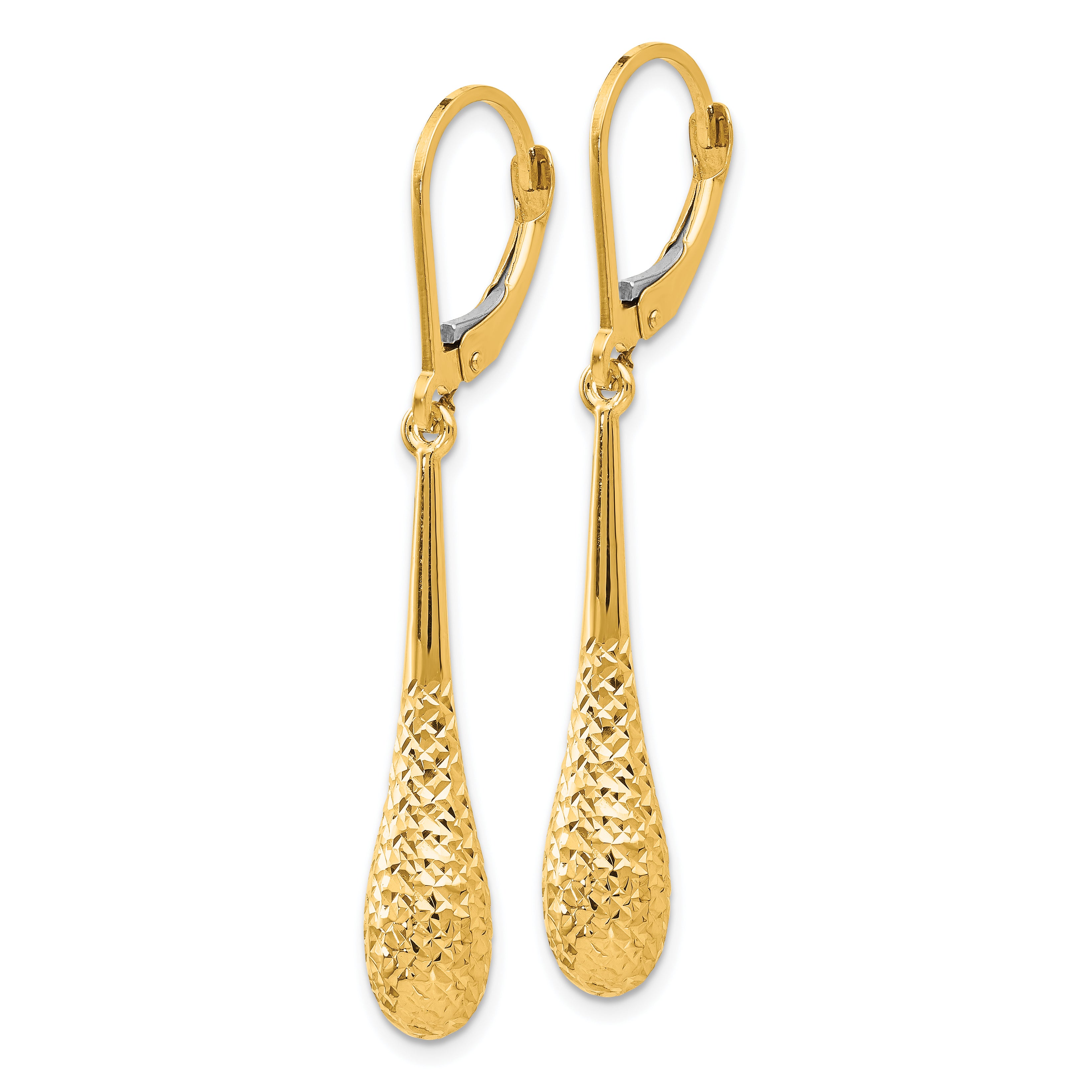 14K Gold Diamond-Cut Leverback Earrings with Polished Finish 44mm Dangle Style