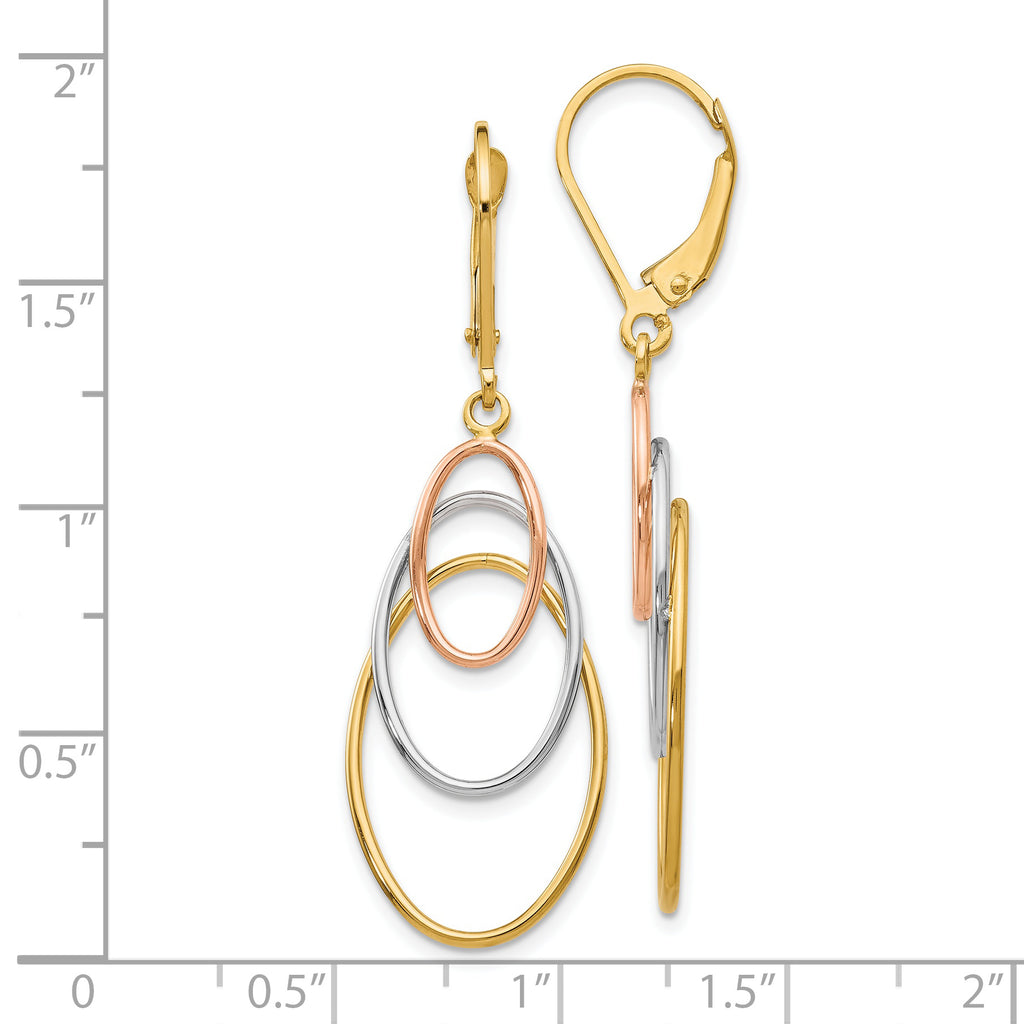 14K Tri-Color Gold Leverback Earrings with Polished Textured Finish