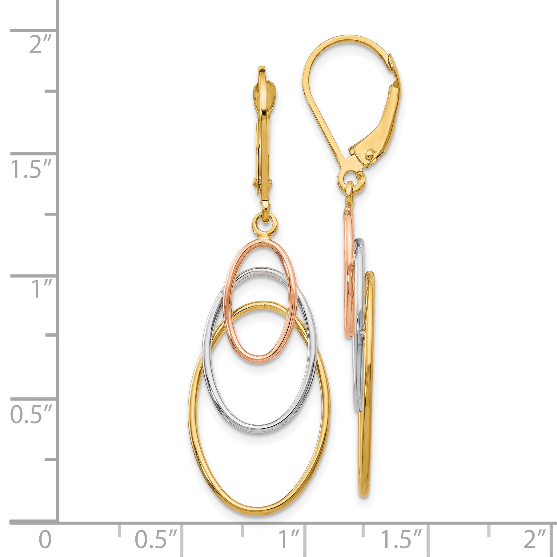14K Tri-Color Gold Leverback Earrings with Polished Textured Finish