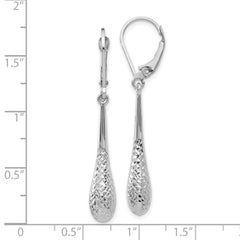 14K White Gold Diamond-Cut Leverback Earrings with Polished Rhodium Finish