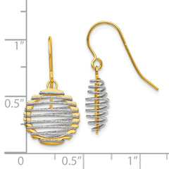14K Two-tone Wire Wrapped Dangle Shepherd Hook Earrings