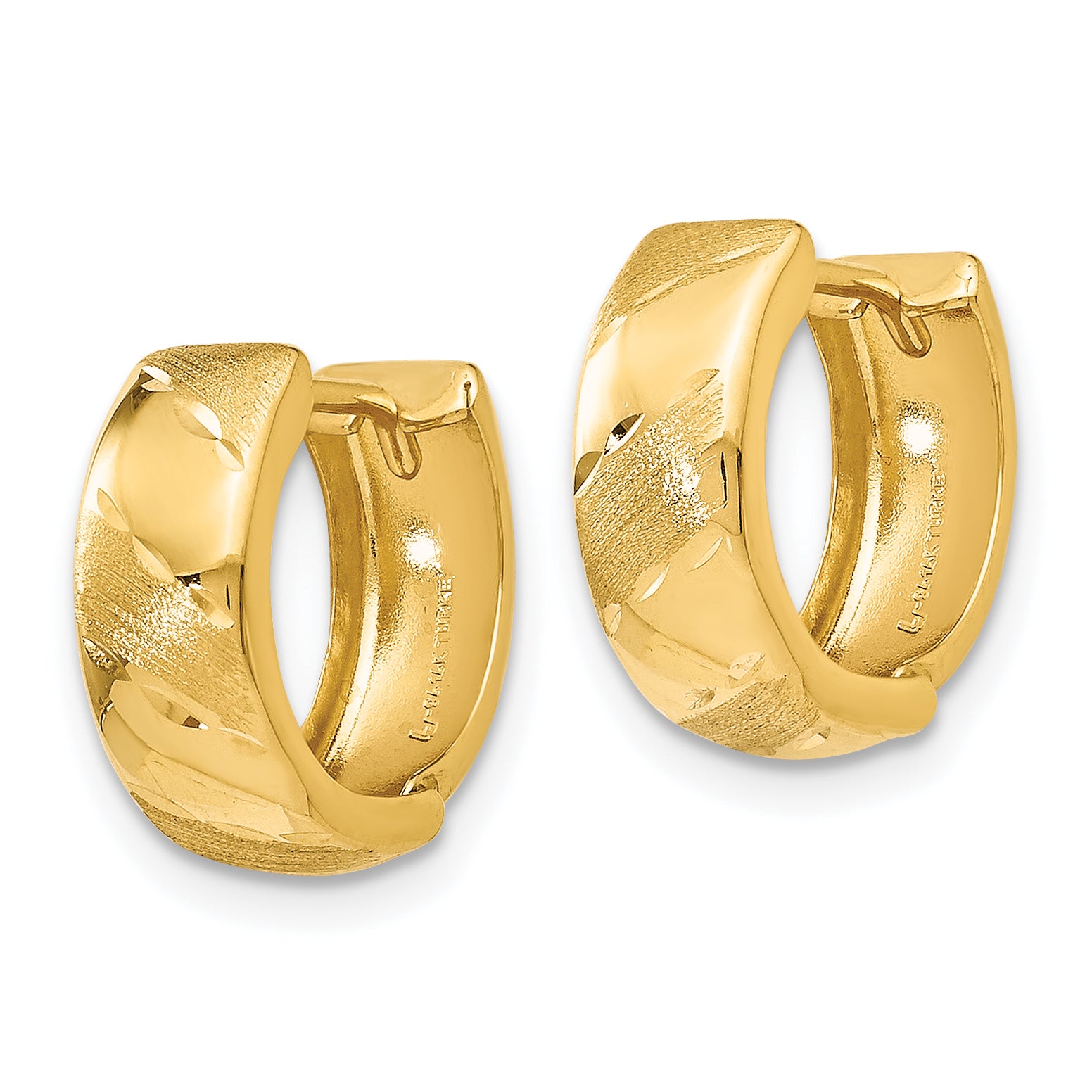 14K Gold Hinged Hoop Earrings with Polished & Satin Finish, 12mm