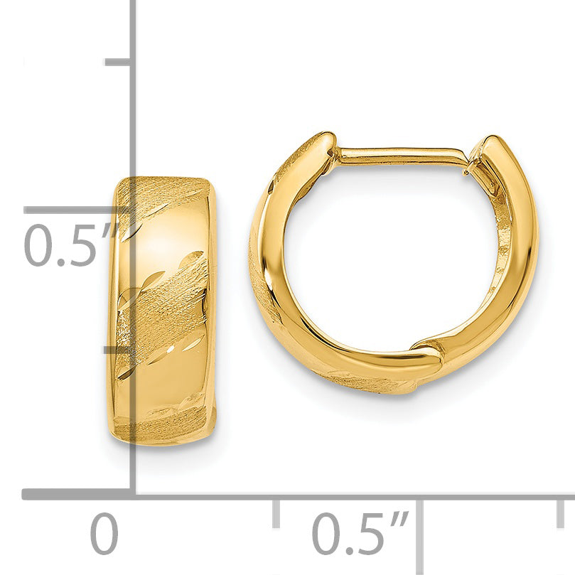 14K Gold Hinged Hoop Earrings with Polished & Satin Finish, 12mm