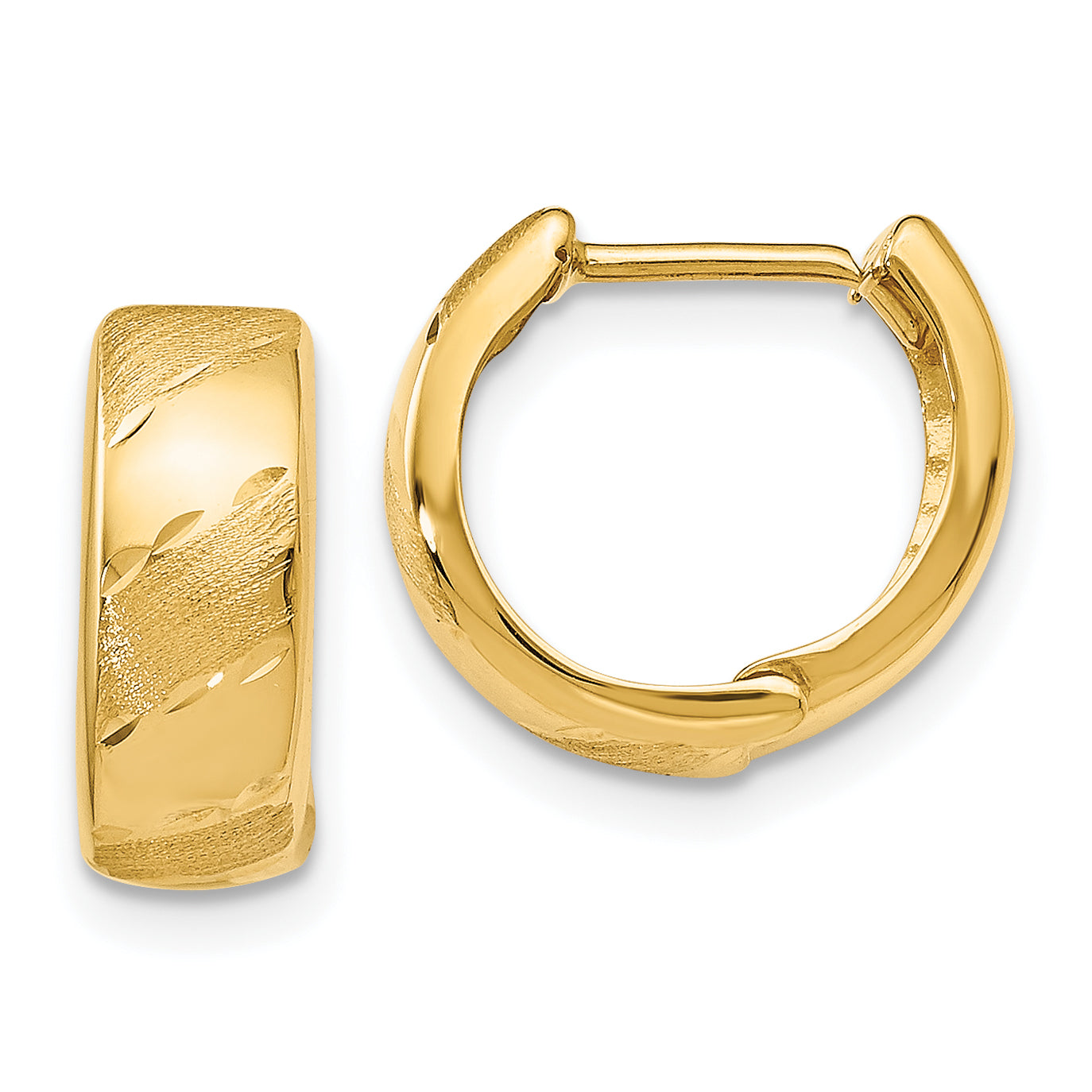 14K Polished and Satin Hinged Hoop Earrings Main image