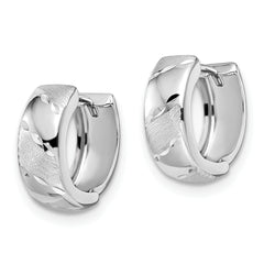 14K White Gold Polished & Satin Hinged Hoop Earrings with Rhodium Finish