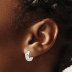 14K White Gold Polished & Satin Hinged Hoop Earrings with Rhodium Finish