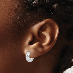14K White Gold Polished & Satin Hinged Hoop Earrings with Rhodium Finish