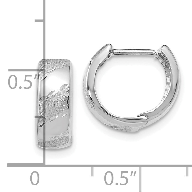14K White Gold Polished & Satin Hinged Hoop Earrings with Rhodium Finish