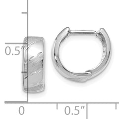 14K White Gold Polished & Satin Hinged Hoop Earrings with Rhodium Finish
