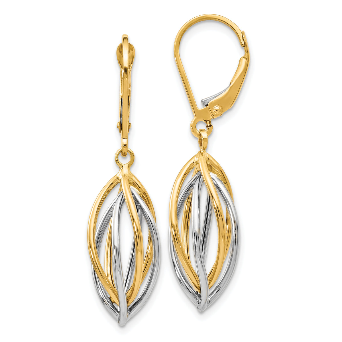 14K Two-tone Polished Leverback Earrings
