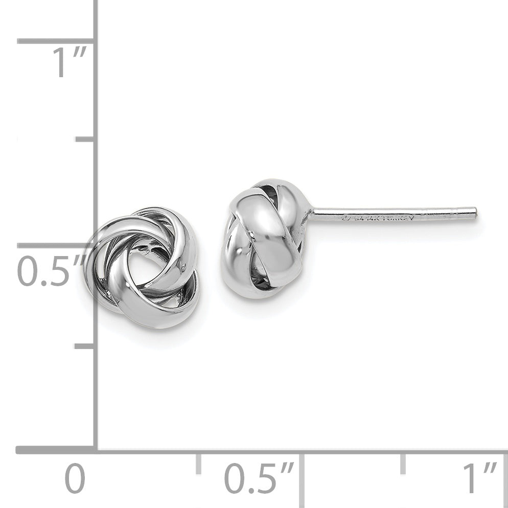 14K White Gold Love Knot Button Earrings with Polished Rhodium Finish