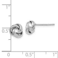 14K White Gold Love Knot Button Earrings with Polished Rhodium Finish