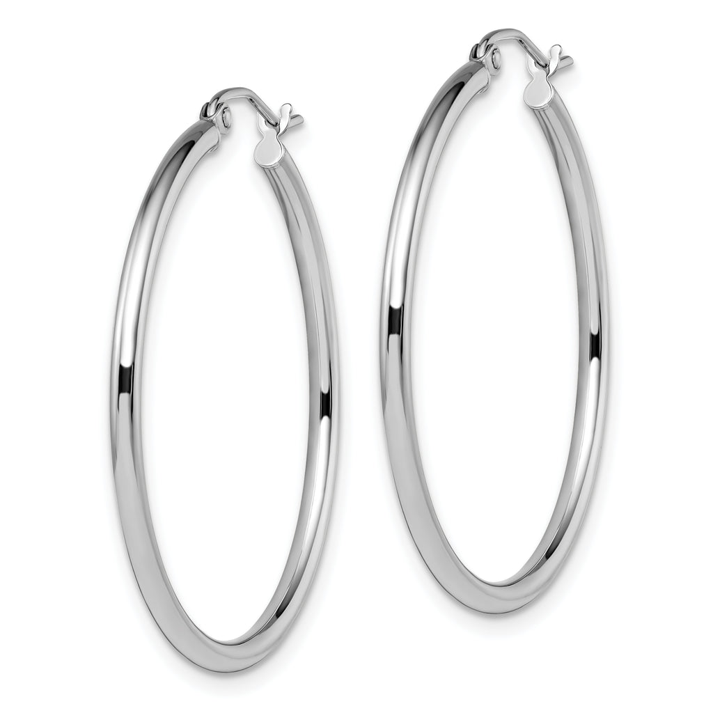 14K White Gold 35mm Polished Hoop Earrings with Rhodium Finish