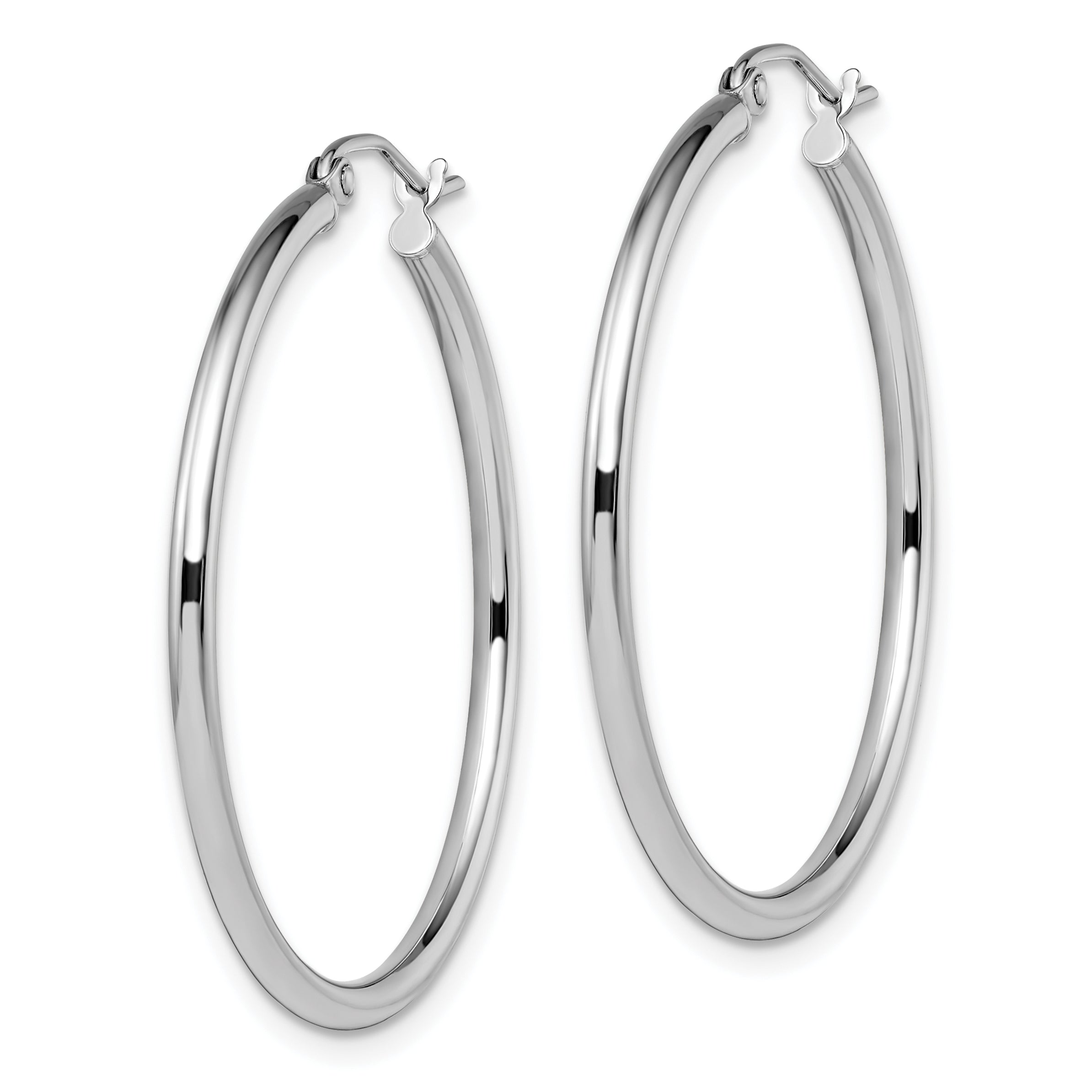 14K White Gold 35mm Polished Hoop Earrings with Rhodium Finish